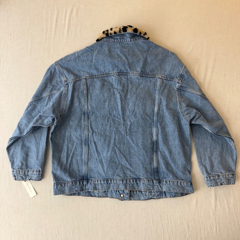 NWT Pilcro The Weston Denim Boyfriend Jacket Womens Large Leopard Collar Edition - Picture 5 of 15